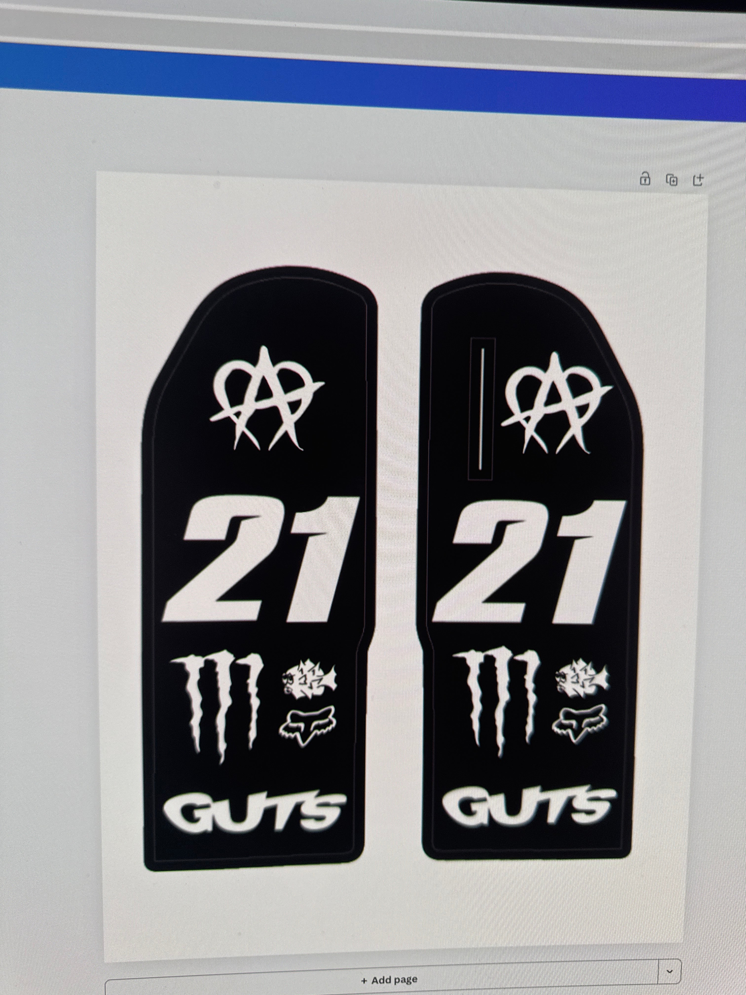 ETM RTR Fork guard decals scroll down to see the customization text box